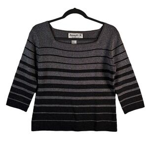 Joseph A. Metallic Silver Black Stripe Silk Blend Sweater Women's Medium Y2K VTG
